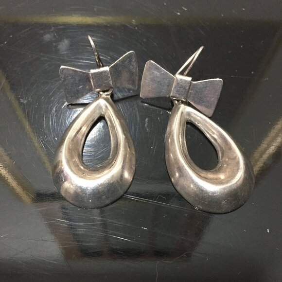 VINTAGE SILVER 925 LARGE DROP EARRINGS - Picture 1 of 6